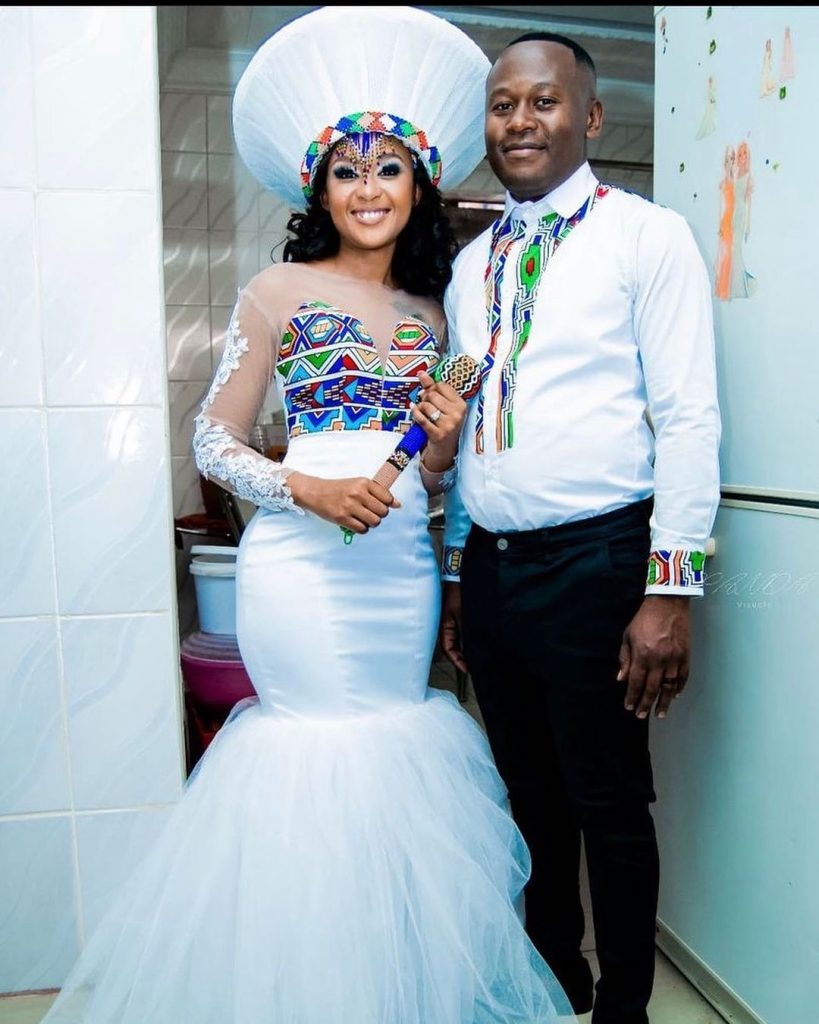 Couple In Modern Ndebele Traditional Wedding Dresses 2022 - shweshwe 4u