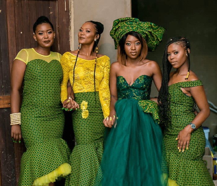 Beautiful Green Shweshwe Dressses For African Women's - shweshwe 4u