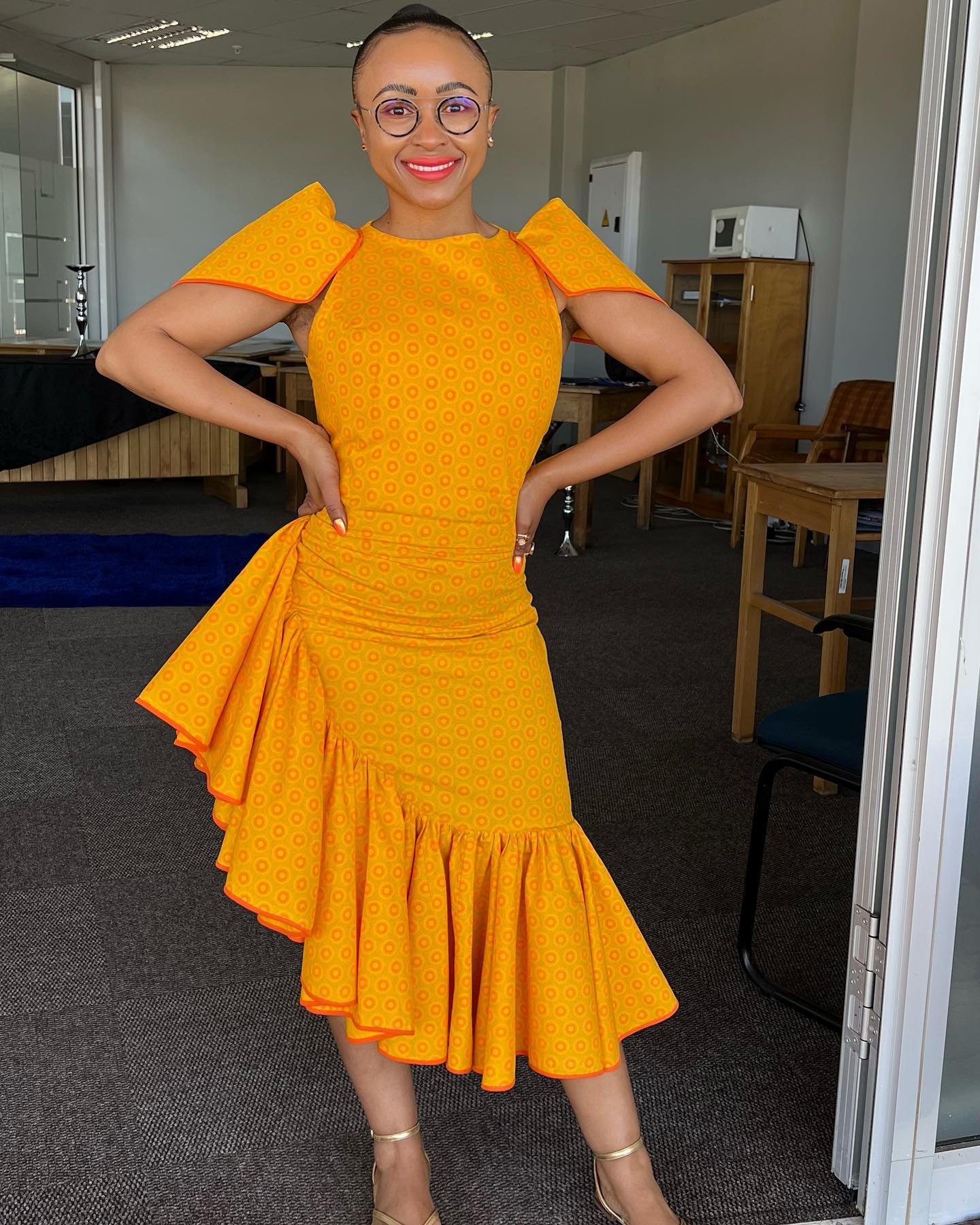 The gleeful Yellow Shweshwe Dresses for 2024